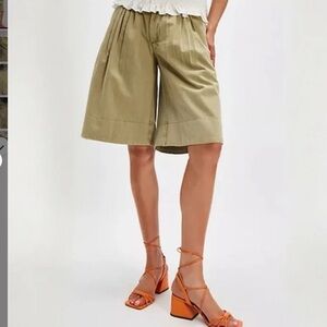 New Free People Sadie A-line Long Pleated Olive Green Flare Shorts Pants